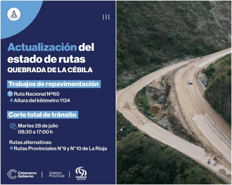 Interrumpen el tránsito en la Quebrada de La Cébila por obras de pavimentación