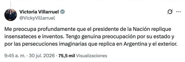 Victoria Villarruel manifestó su "genuina preocupación por el estado" de Javier Milei: qué pasó