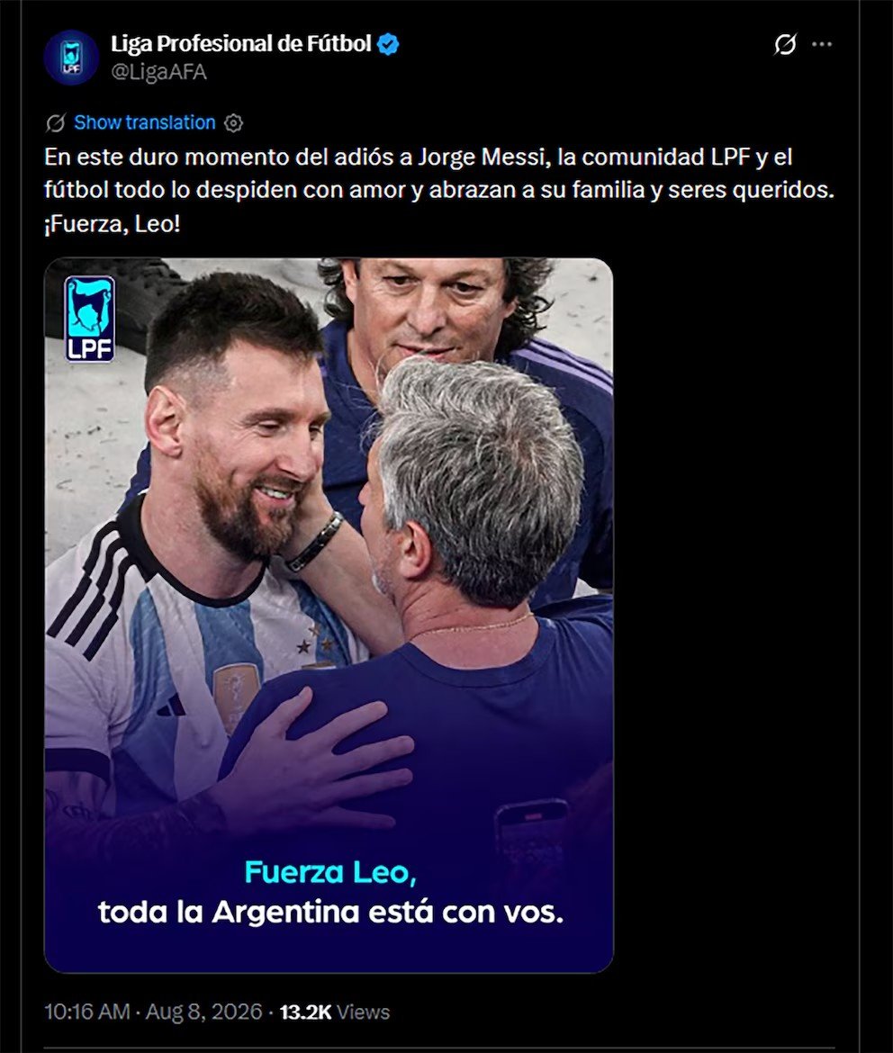 El mensaje de Newell's Old Boys por la muerte de Jorge Messi: "Profundo dolor"
