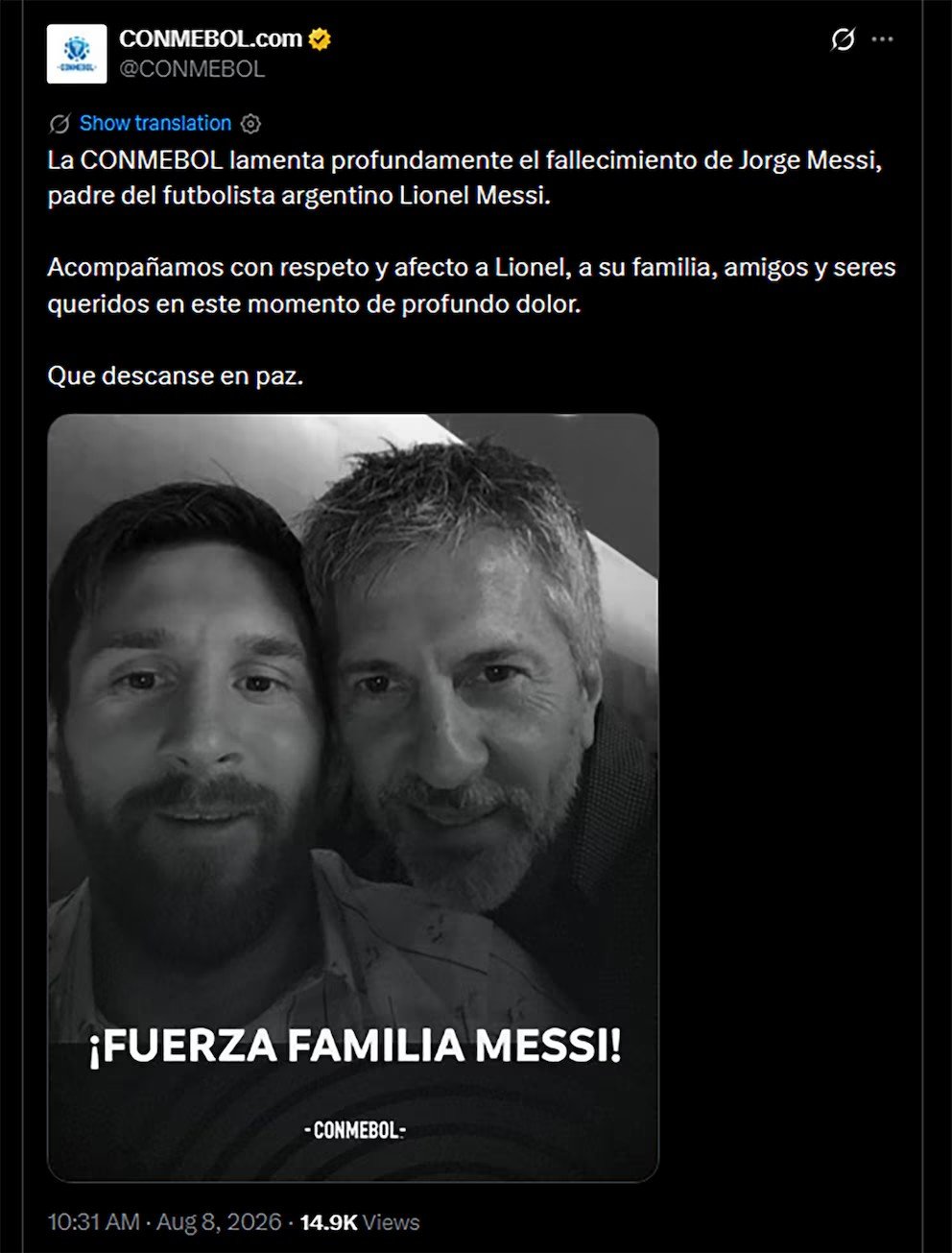 El mensaje de Newell's Old Boys por la muerte de Jorge Messi: "Profundo dolor"