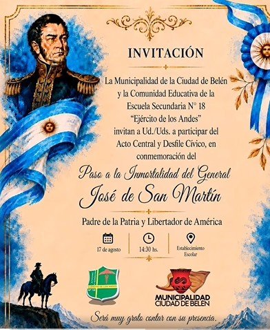 Belén conmemora el Paso a la Inmortalidad del General José de San Martín con un Acto Central y Desfile Cívico