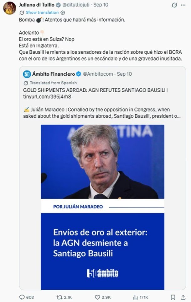 Sin rastros del oro: el PJ amplió la denuncia contra Santiago Bausili y pidió que sea citado al Congreso