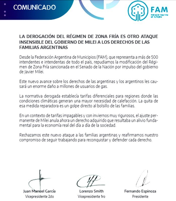 Más de 500 intendentes cuestionaron la derogación del Régimen de Zona Fría